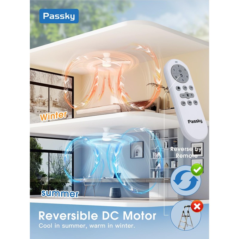 Passky Ceiling Fans with Lights, 42 inch Low Profile Ceiling