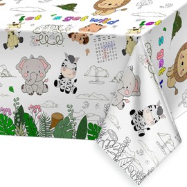 Jungle Animal Coloring Tablecloth for Kids, 54x108 Inch Large Wall Coloring Tablecloth Drawing Paper Table Cover for Boys Girls, Perfect for DIY Arts Crafts Classroom Group Activities Birthday