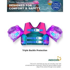 Puddle Float Jumper 20-30-50-60-70 Pounds, Toddler Swim Vest for 1-3-5-6-9 Years Old, Pool Floats with Swimming Arm Floaties Swim Jacket & Water Wings for Kids Swimmies, Boys, Girls, niños, Mermaid