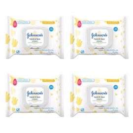 Johnson's Baby Toallitas limpiadoras desinfectantes para bebés de mano y cara para viajes y sobre la marcha, no más lágrimas, sin parabenos ni alcohol, 25 unidades, caja de 4
