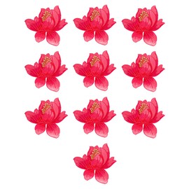 10 Pieces Blooming Lotus Embroidered Applique Orchid Flower Iron on Patches Sew on Badge Stickers for Clothes Backpack Repairing Embellishment Decorations (Red)