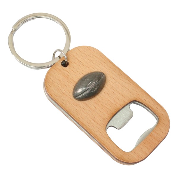 Rugby Ball Keyring Bottle Opener Wooden Stainless Steel Key Chain