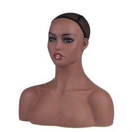 JINGFA Mannequin Head Model Black Female PVC Manikin Head Bust For Wig Display Styling