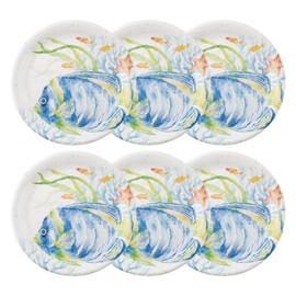 UPware Sea Life Serenade Fish Melamine Salad Plate Set, Round Plates for Risotto, Pasta, and Salad, BPA-Free, Dishwasher Safe, Blue, 9 Inch, Set of 6