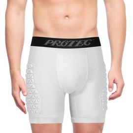 Youth Compression Padded Sliding Shorts with Soft Protective Athletic Cup Underwear for Baseball, Football , Lacrosse (White ,M)