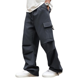 ZAFUL Men's Casual Cargo Pants Casual Workout Joggers Y2K Pants Drawstring Trouser with Multi Pockets for 90s Outfit (Navy Blue-1 L)