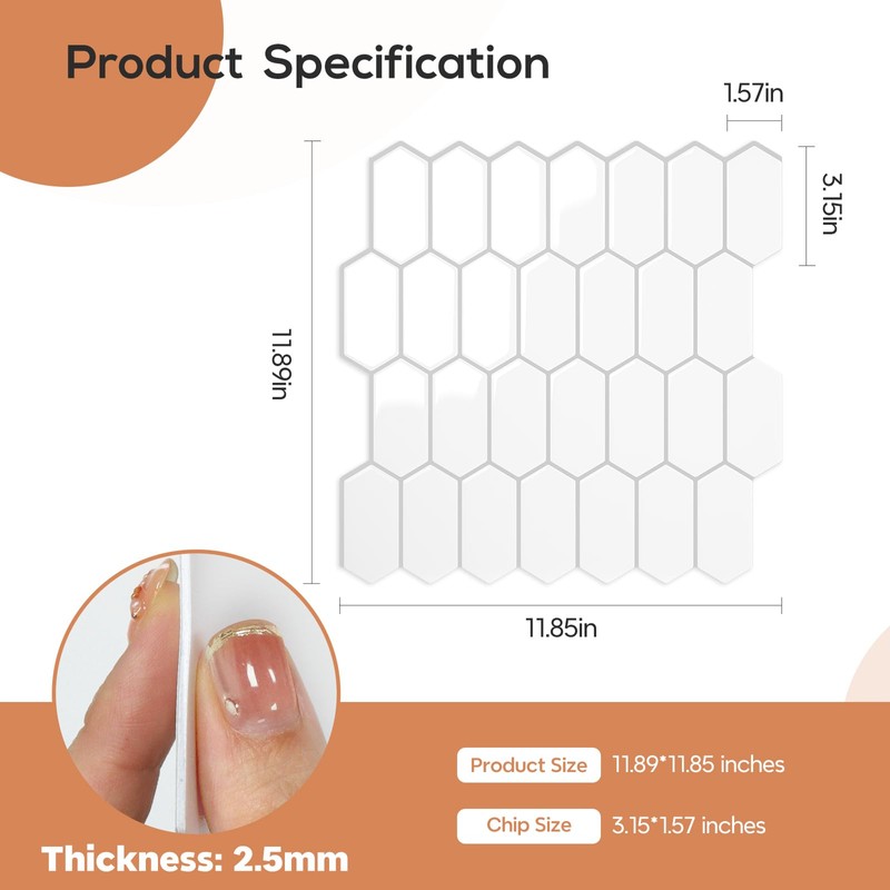 Vamos Tile Upgraded Thicker Design Peel and Stick Backsplash Tile,