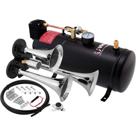 Vixen Horns Train Horn Kit for Trucks/Car/Semi. Complete Onboard System- 150psi Air Compressor, 1 Gallon Tank, 3 Trumpets. Super Loud dB. Fits Vehicles like Pickup/Jeep/RV/SUV 12v VXO8210/3311C