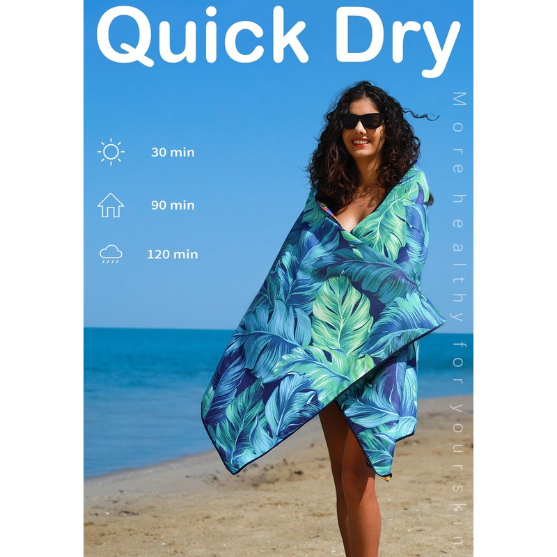 2 Pack Microfiber Thin Lightweight Beach Towel Sand Free Quick