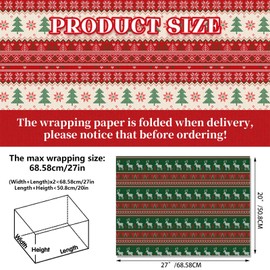 Feivando 12 Sheets Christmas Wrapping Paper Sheets 20" x 27" Red Green Blue Xmas Gift Wrap Paper Folded Flat Art Paper for DIY Crafts Holiday Party Present Packing