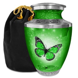 Everlight Memorials Green Butterfly Urn for Ashes for Women – Large Cremation Urns for Adult Female – Memorial Funeral Urn for Human Ashes, Home Display, or Burial (Large, Adult)