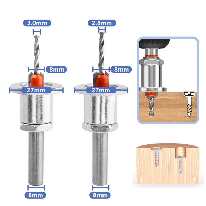 Mesee 5 Pieces Countersink Drill Bits with Depth Stop, 8mm