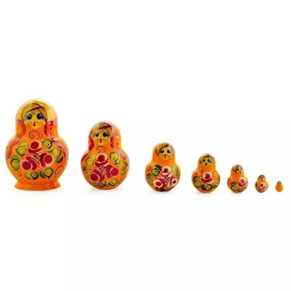 BESTPYSANKY Set of 7 Orange and Red Dress Wooden Nesting