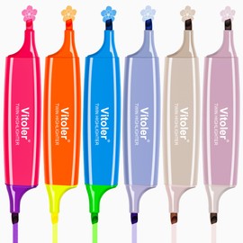 Vitoler 6 Pcs Highlighters Aesthetic Bible Highlighters,12 Assorted Colors Pastel Highlighter, 2 in 1 Dual Tip Bible Highlighter No Bleed,Chisel Tip Marker Pens for Office Supplies