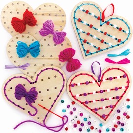 Baker Ross Heart Cross Stitch Wood Craft Kits - 5 Pack, Introducing Sewing and Cross Stitch for Kids for Valentine's Day (FC425), Assorted