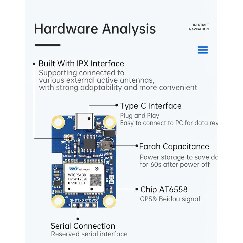WitMotion WTGPS-M Sub-meter Inertial Navigation Satellite Positioning Module, ultra-low noise