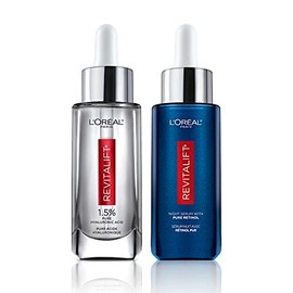 LOreal Paris 1.5 Pure Hyaluronic Acid with Vitamin C and 0.3 Retinol Serum for Face Revitalift Derm Intensives Anti-Aging Skin Care Day Night Regimen 