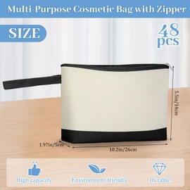 Silkfly 48 Pcs Cotton Canvas Makeup Bags Canvas Cosmetic Zipper 10.2 x 5.5 x 2 Inches Blank DIY Pouch Bag Bulk with Bottom Pencil Case Travel Toiletry Pouch for Women (Beige and Black)