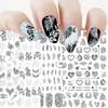 LANODO 12 Pcs Nail Stickers, Black, Gray, Nail Seal, Plant,