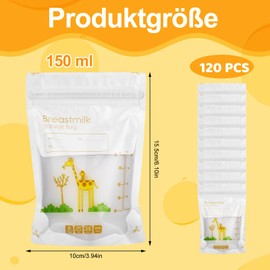 Kaisibum Pack of 120 Breast Milk Bags, 150 ml Breast Milk Storage Bag with Double Zip for Breast Milk