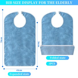 Bib for Adults, Pack of 3, Waterproof Adult Bibs with Press Studs & Mud Flaps, Waterproof Bib Food Protector for Men, Women, Elderly and Disabled, d