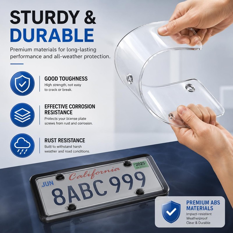 2Pcs Clear License Plate Protector Covers, Clear License Plate Covers