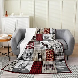 Deer Wolf Print Flannel Fleece Throw Blanket Kids,Rustic Farmhouse Fuzzy Blanket for Bed Sofa Couch,All Season Wildlife Decor Bed Blanket Breathable Plush Blanket Room Decor 40"x50"