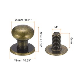 sourcing map 8mm Ball Head Stud Rivets Screw Back, 15Pack Round Head Button Nipple Rivet for DIY Leather Craft Handbag Belt, Bronze Tone