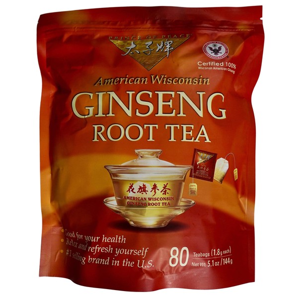 Prince of Peace 100% American Wisconsin Ginseng Root Tea, 80 Tea Bags