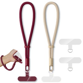 KITANIS 2 Pack Phone Lanyard,2×Phone Wrist Strap,4×Tether Tabs,Universal Cell Phone Multifuctional Patch Polyester Lanyards,Cell Phone Hand Strap for Women and Men(wine+light camel)