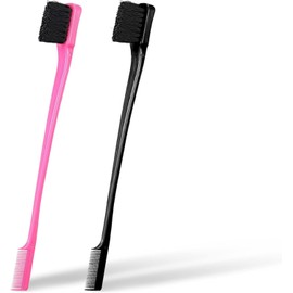 Beauty Double Sided Edge Control Hair Brush Comb Combo Pack 2 Pieces (Pink & Black, One size)