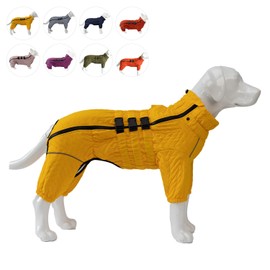 Warm Dog Coat Double Layers Dog Vest, 4 Legs Covered Windproof Waterproof Reflective Warm Dog Vest Outdoor Skating Dog Costume for Small Medium Large Dogs Yellow 4XL