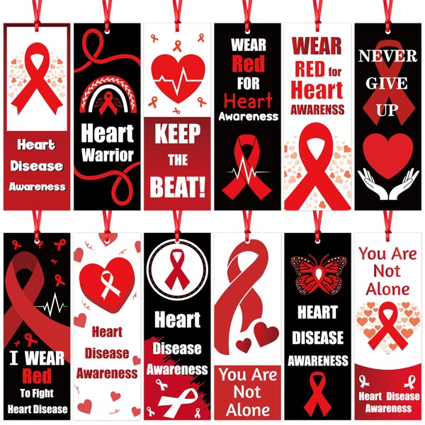 Haooryx Heart Disease Awareness Bookmarks - 120Pcs Wear Red for