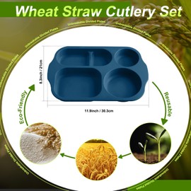 Tanlade 8 Pcs Large Unbreakable Divided Plates 12 Inch Wheat Straw Food Tray 5 Compartment Food Portion Control Tray Wheat Straw Section Plates for Adult Microwave Dishwasher Safe(Retro Colors)