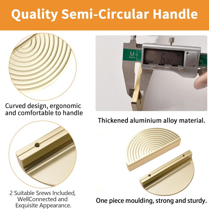MOROBOR Half Moon Drawer Handles, 4PCS Brushed Copper Semi Circle