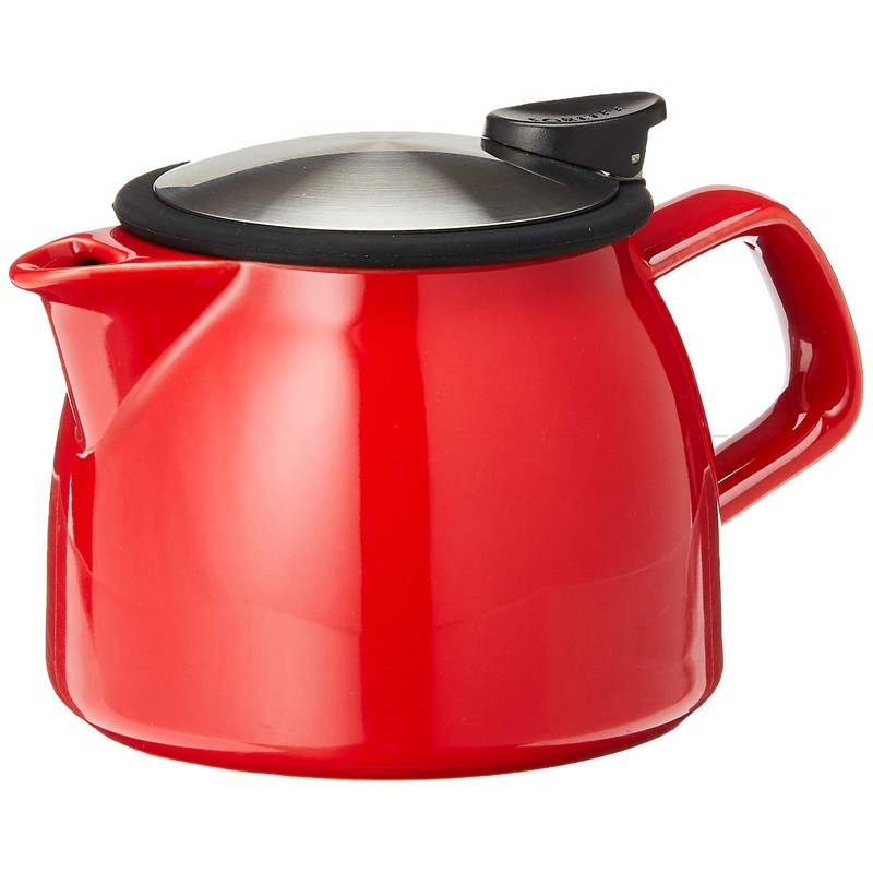 FORLIFE Bell Ceramic Teapot with Basket Infuser, 16-Ounce/470ml, Red