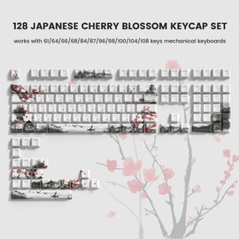 Womier PBT - Juego de teclas de 130 teclas, teclado japonés blanco doble, impresión lateral con doble tinte, brillo a través de teclas 60, 65, 75, 100 por ciento, perfil de cereza
