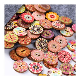 Pack of 100 Retro Buttons, 20 mm Colourful Resin Craft Buttons, Mixed Multicoloured Round Children's Buttons, Doll Buttons with 2 Holes for Crafts, Sewing, Crafts, Painting, DIY Crafts, Decoration