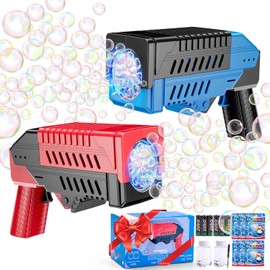 SHCKE 2 Pack Kids Bubble Gun with Bubble Refill Solution & Batteries,Light Up Bubble Machine Gun for Kids 4-8,Battery Operated Bubble Machine for Party Favors,Summer Toy,Outdoors,Easter,Birthday