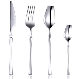 Lemeya 24-Piece 18/10 Stainless Steel Silverware Set Luxury Flatware Cutlery Set Mirror Polished Service for 6 Include Knife Fork Spoon Dishwasher Safe (Silver)