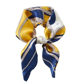 WUZININGLE 100% Mulberry Silk Scarf 27''x27'' Medium Square Silk Head Scarf for Women Silk Hair Scarf Silk Neck Scarf Fashion Pattern (Rudder- Yellow)