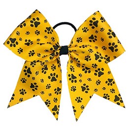 Paw Print Hair Bow | Paw Mascot Cheer Bow (Yellow Gold, Black)