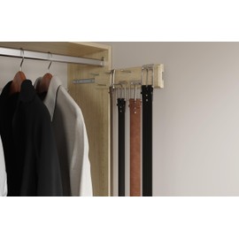 Easy Track 14 Inch Wide Composite Wood 7 Hook Sliding Wardrobe Closet Belt Hanger Storage Rack Organizer with 21 Belt Capacity, Honey Blonde