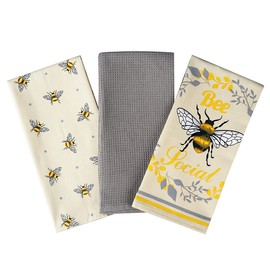 SiXsigma Sports Bumble Bee Social Tea Towels 100% Cotton Decorative Kitchen Cooking Dish Linen Cooking BBQ Pack of 3- Novelty Grill Bake Ware gifts for Bumble Bee lovers