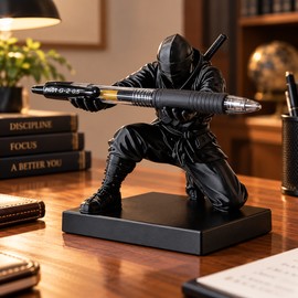 3D Printed Ninja Pen Holder for Desk Organization – Creative Plastic Pencil Stand and Ninja Figurine for Office & Home Decor