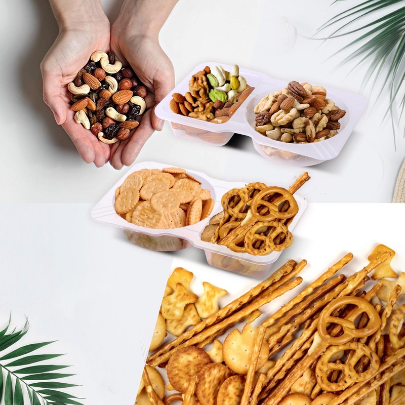 Evmliy 15 Sets Snack Containers, Reusable Double 2 Compartment Condiment