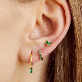 Relveo Gold Hoop Earrings for Women Hypoallergenic 3 Pairs Gold Plated Hoop Earrings Set Trendy Green Stud Earrings Small Dangle Huggie Hoop Earrings for Women Jewelry Gifts