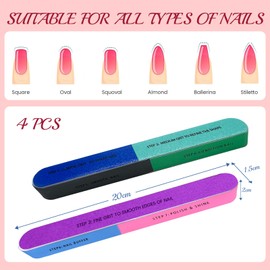 BUOKSLLY 4-Piece Professional Nail File Set, 7 Sides Polishing File, Nail Buffer for Natural Nails, Polishing File Fingernails, Versatile Application for Nails