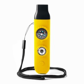 Emergency Survival Safety Whistle，Whistle for Kids with Lanyard,Compass,Thermometer,Ideal for Kayaking, Boating, Hiking, Camping, Climbing(Yellow)