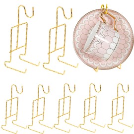 LOSYHU 8-Piece Metal Cup & Saucer Display Stand - Gold Tea Cup & Saucer Holder, Spiral Style, 6.22 x 2.44 Inches